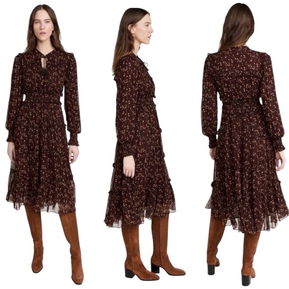 Cleobella Romina Boho Floral Tiered Midi Dress Romantic Cottagecore Sz L